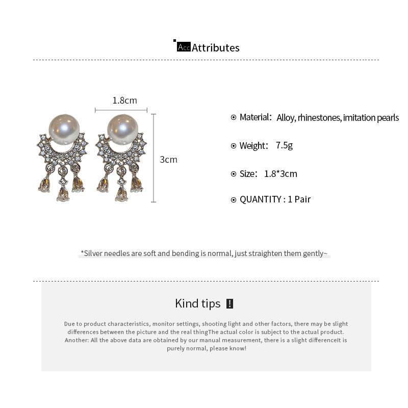 Faux Drop Rhinestone Fringed Earring Pearl