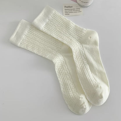 Plain Pointelle Knit Socks / Set