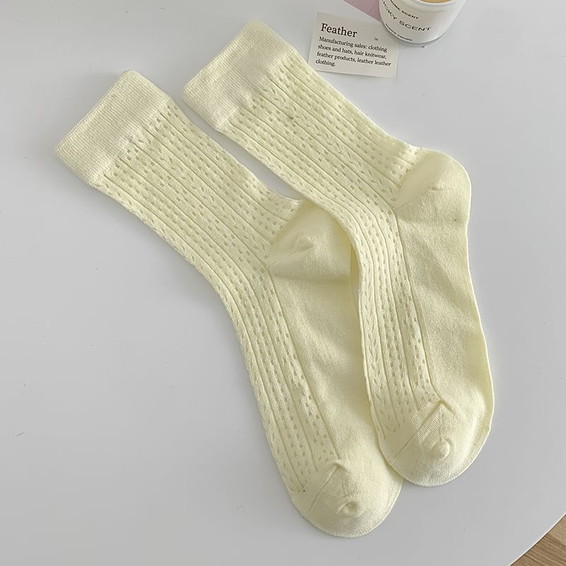 Plain Pointelle Knit Socks / Set