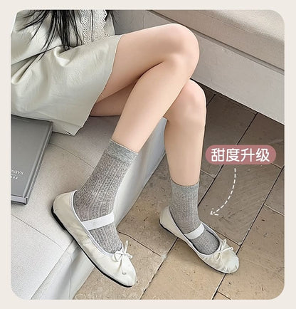 Plain Pointelle Knit Socks / Set