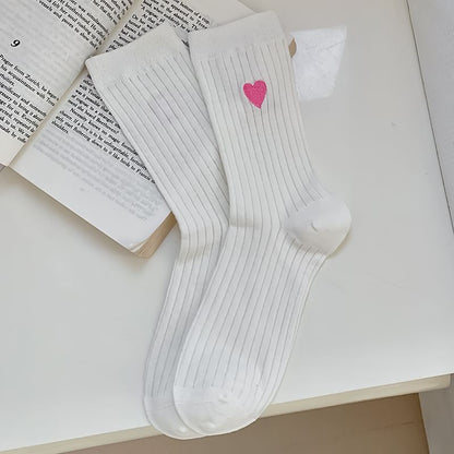 Heart Print Ribbed Socks / Set