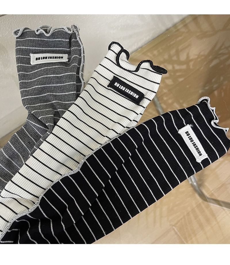 Striped Applique Lettuce Edge Socks