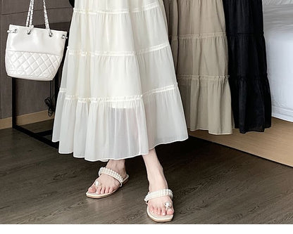 High Rise Plain Maxi A-Line Skirt