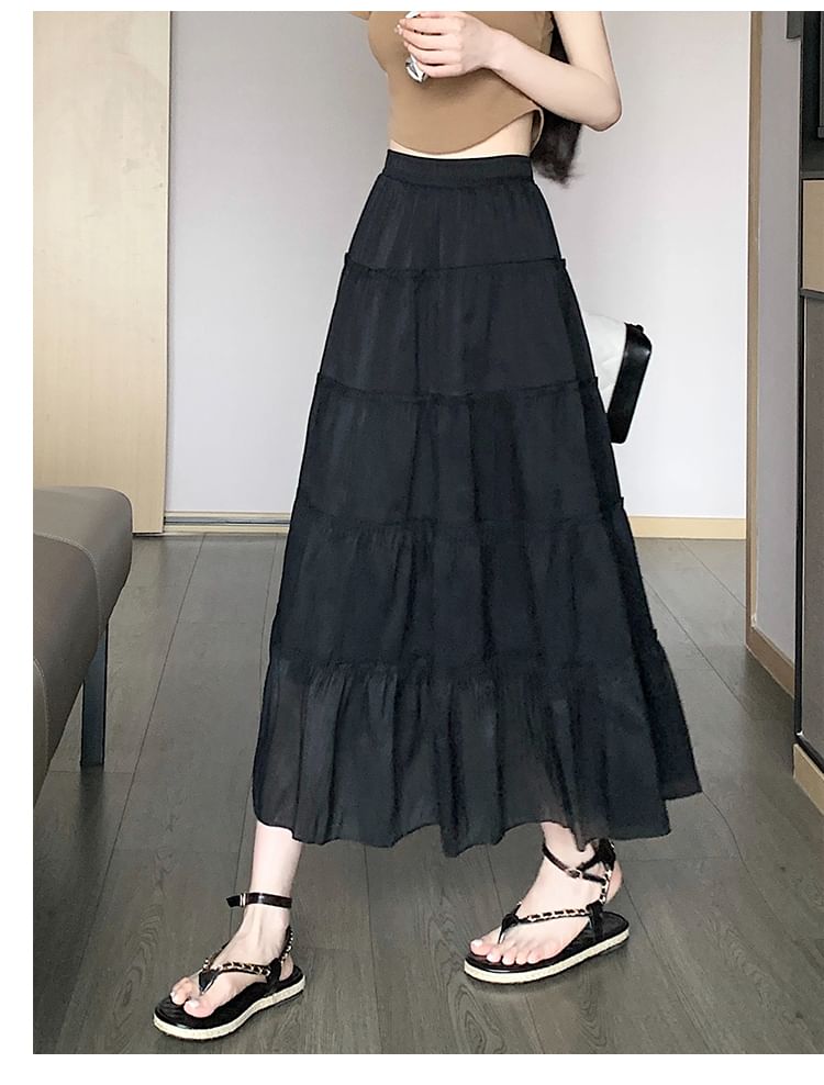 High Rise Plain Maxi A-Line Skirt