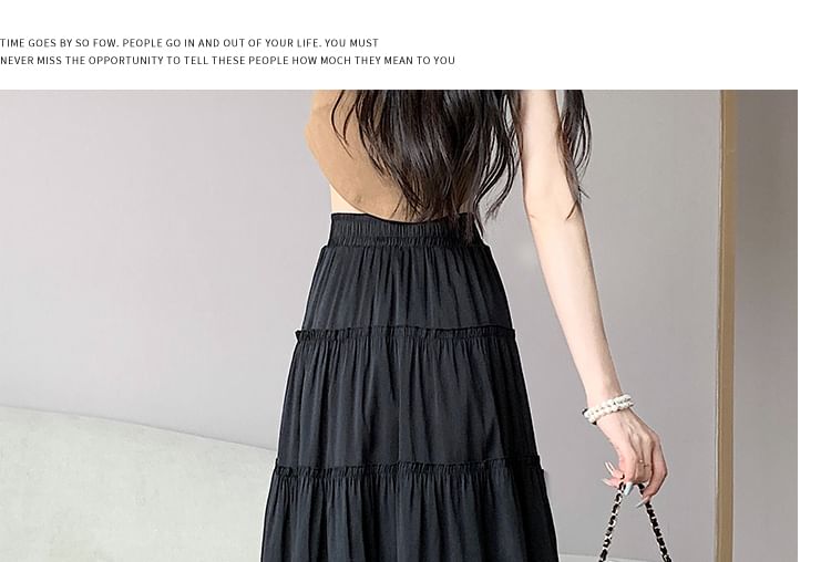 High Rise Plain Maxi A-Line Skirt