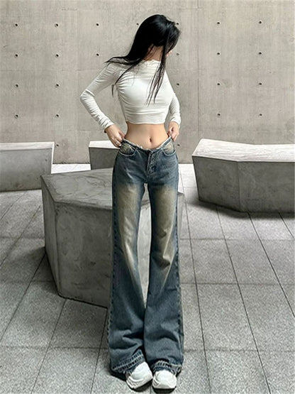 Low Waist Washed Flared Jeans (Various Designs)