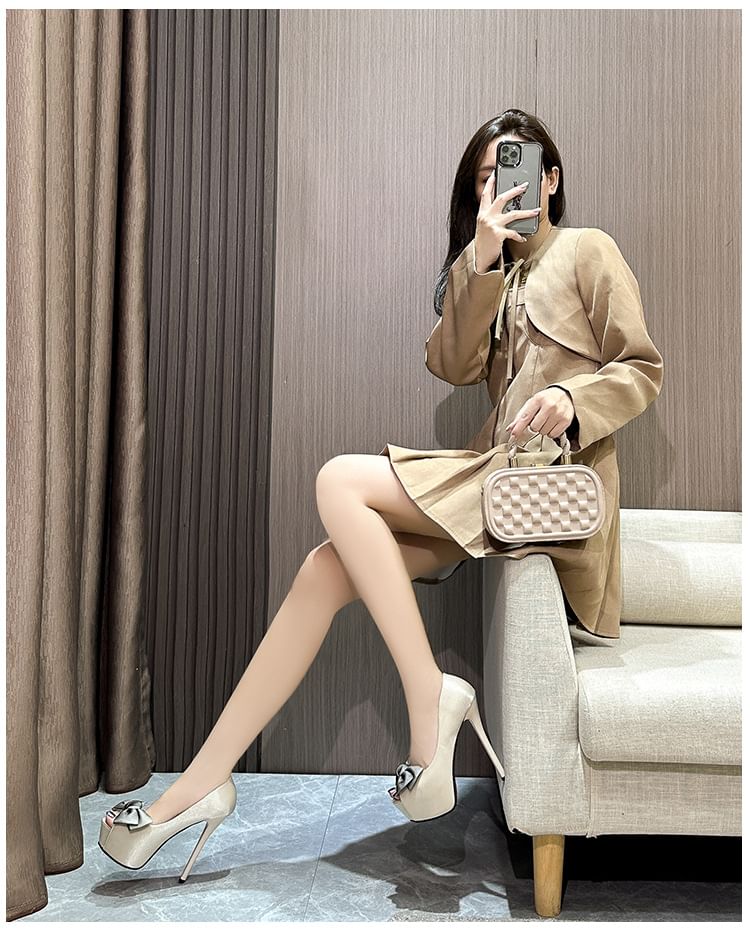 Bow Pumps Stiletto Toe Platform Peep