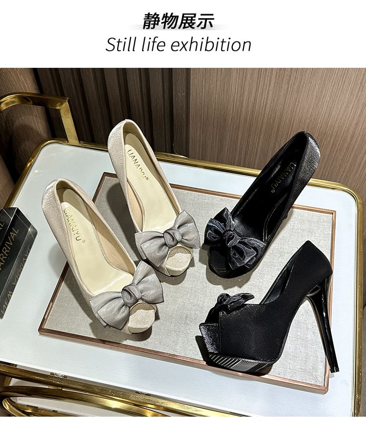 Bow Pumps Stiletto Toe Platform Peep