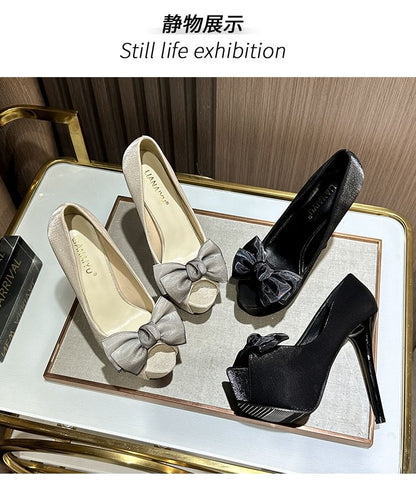 Bow Pumps Stiletto Toe Platform Peep