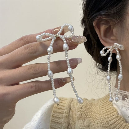 Faux Dangle Pearl Earring Bow