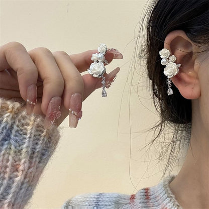 Ear Pearl Floral Cuff Faux Alloy