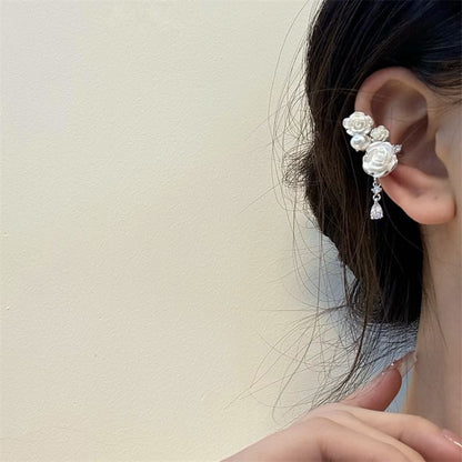 Ear Pearl Floral Cuff Faux Alloy