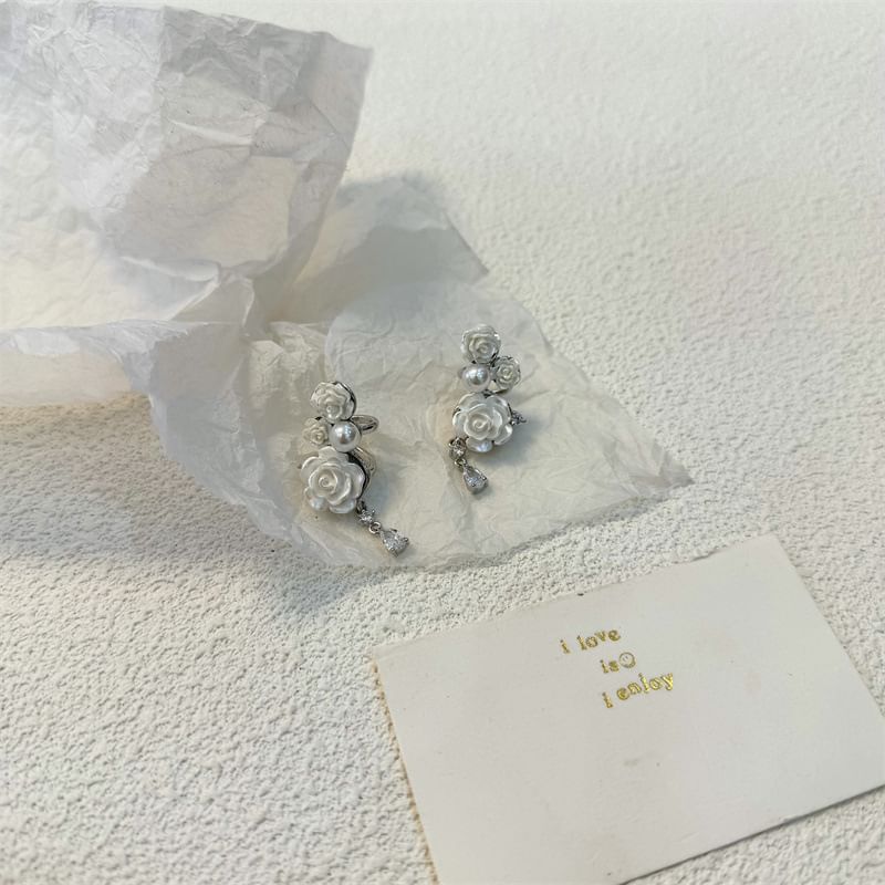 Ear Pearl Floral Cuff Faux Alloy