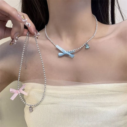 Pearl Faux Choker Ribbon Resin