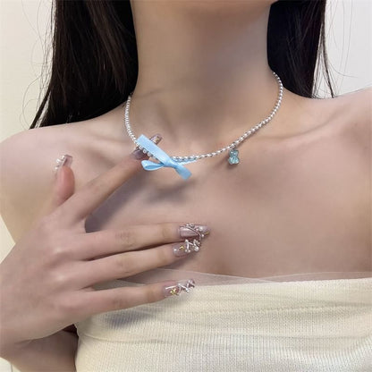 Pearl Faux Choker Ribbon Resin