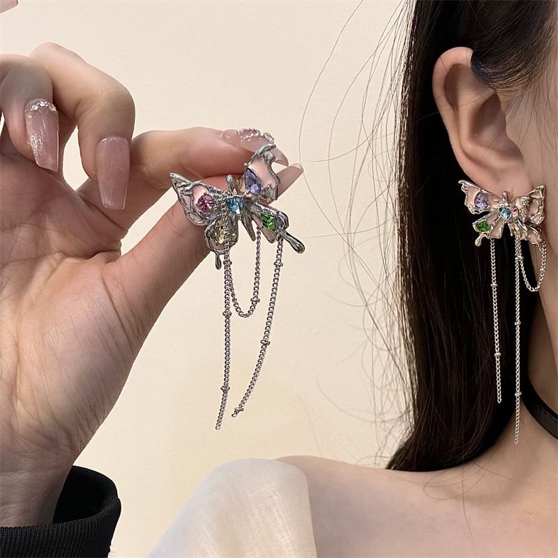 Leather Choker Earring Butterfly Faux Alloy / Threader