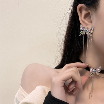 Leather Choker Earring Butterfly Faux Alloy / Threader