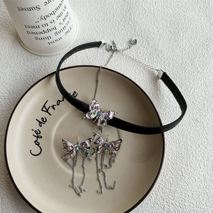 Leather Choker Earring Butterfly Faux Alloy / Threader