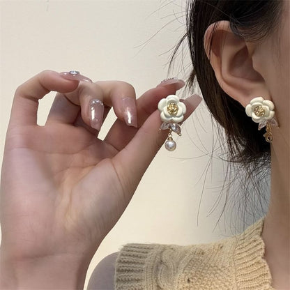 Earring Floral Pearl Drop Faux Alloy