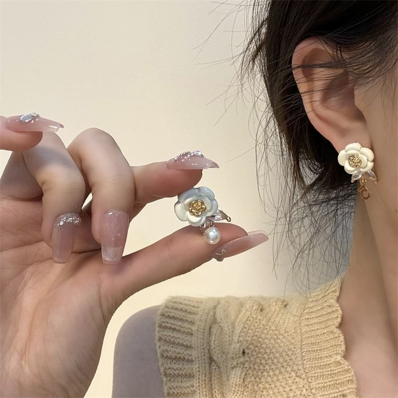 Earring Floral Pearl Drop Faux Alloy