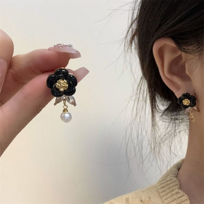Earring Floral Pearl Drop Faux Alloy