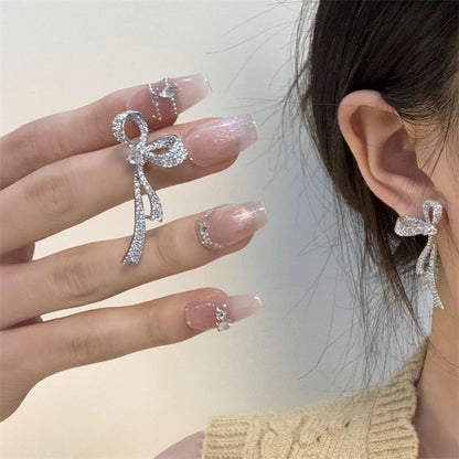 Earring Bow Dangle Rhinestone Alloy