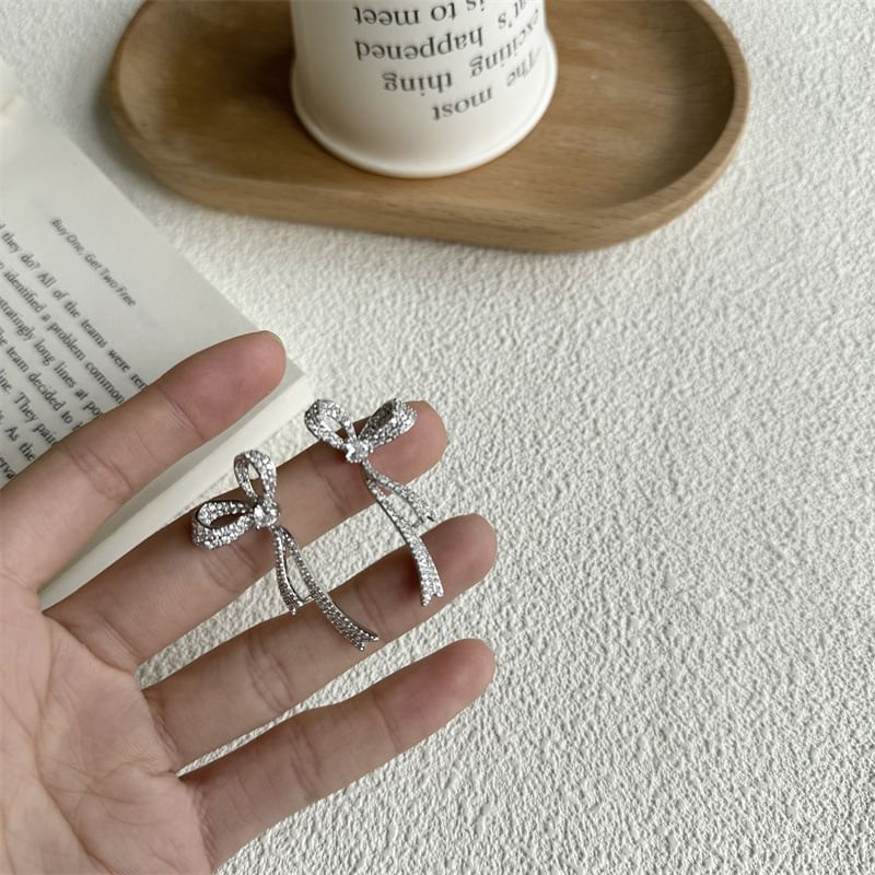 Earring Bow Dangle Rhinestone Alloy