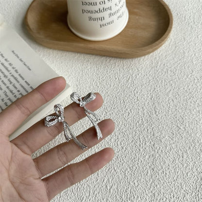 Earring Bow Dangle Rhinestone Alloy