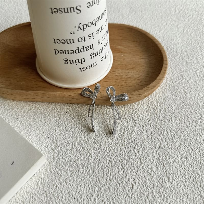 Earring Bow Dangle Rhinestone Alloy