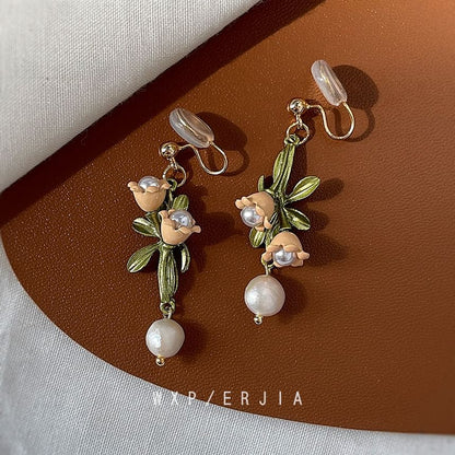 Floral Freshwater Alloy Earring Dangle Pearl