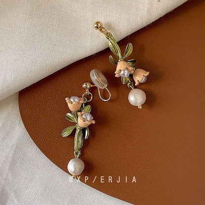 Floral Freshwater Alloy Earring Dangle Pearl