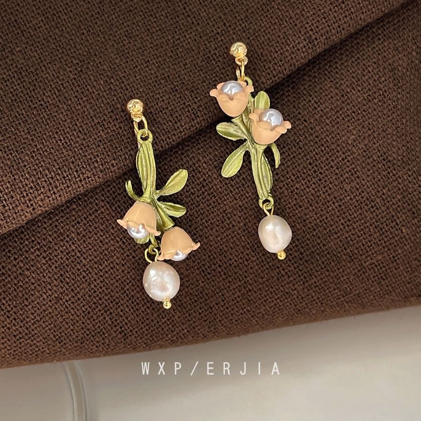 Floral Freshwater Alloy Earring Dangle Pearl