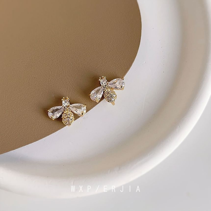 Earring Bee Stud Rhinestone Alloy