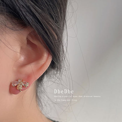 Earring Bee Stud Rhinestone Alloy