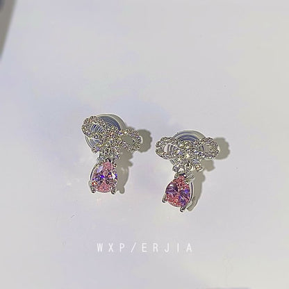 Rhinestone Drop Alloy Bow Earring