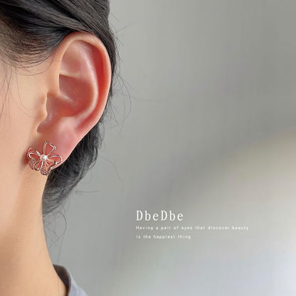 Alloy Floral Pearl Earring Stud Faux