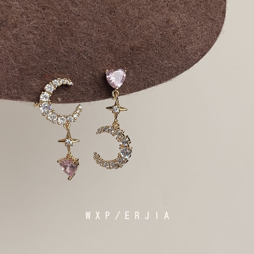 Earring Rhinestone Dangle Alloy Asymmetrical Moon Star