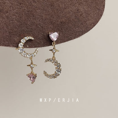 Earring Rhinestone Dangle Alloy Asymmetrical Moon Star