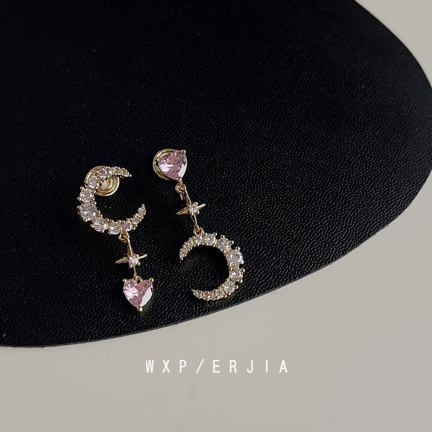 Earring Rhinestone Dangle Alloy Asymmetrical Moon Star