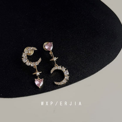 Earring Rhinestone Dangle Alloy Asymmetrical Moon Star