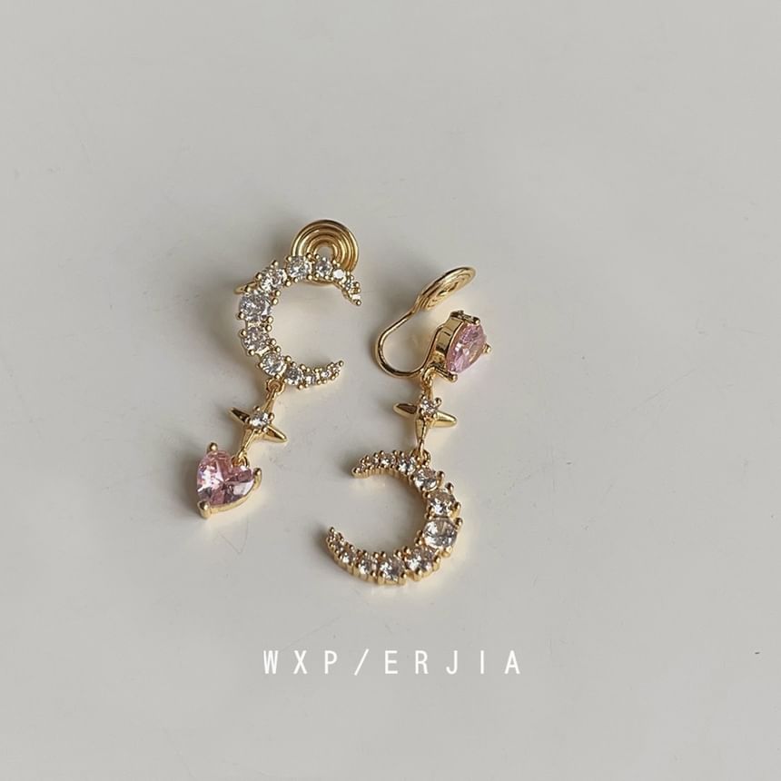 Earring Rhinestone Dangle Alloy Asymmetrical Moon Star