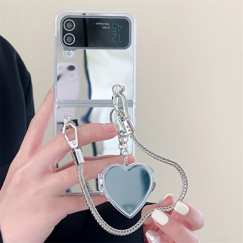 Mirror Mobile Phone Case / Heart Chain Strap / Set
