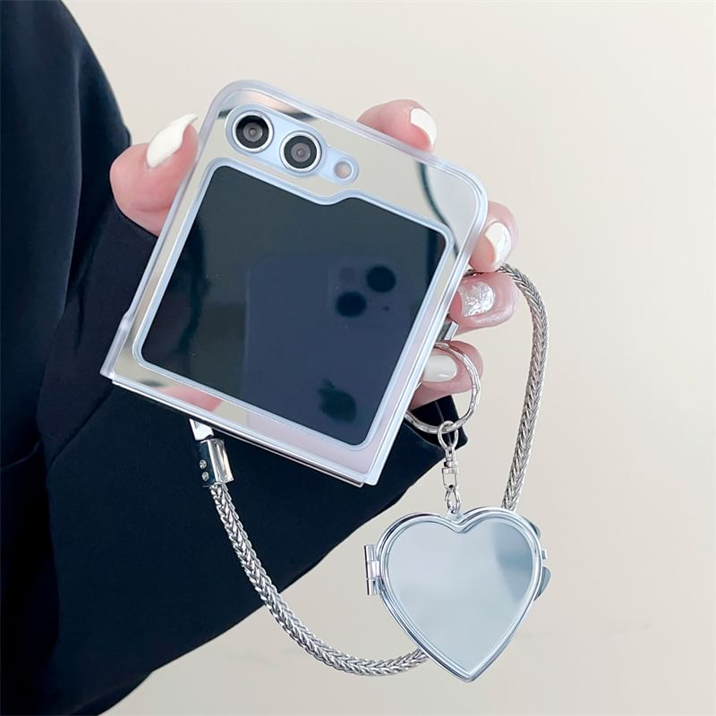 Mirror Mobile Phone Case / Heart Chain Strap / Set