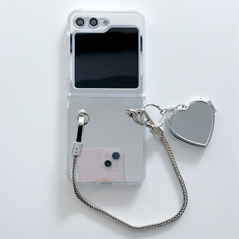 Mirror Mobile Phone Case / Heart Chain Strap / Set