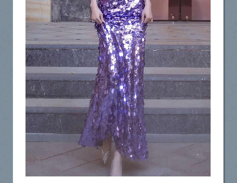 Strapless Plain Sequin Mermaid Evening Gown