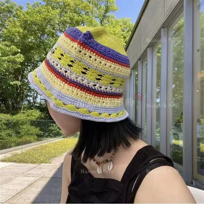 Knit Hat Bucket Striped
