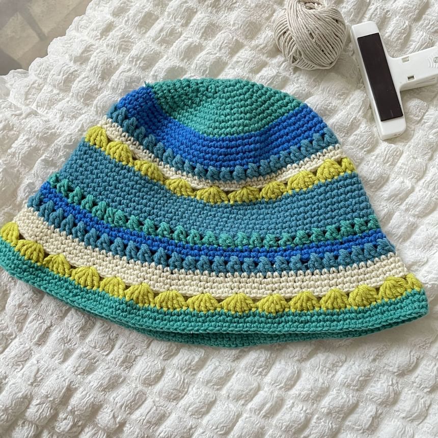 Knit Hat Bucket Striped