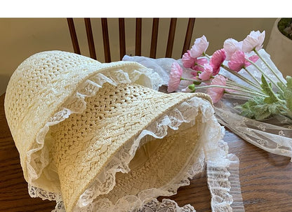 Lace Trim Straw Bucket Hat