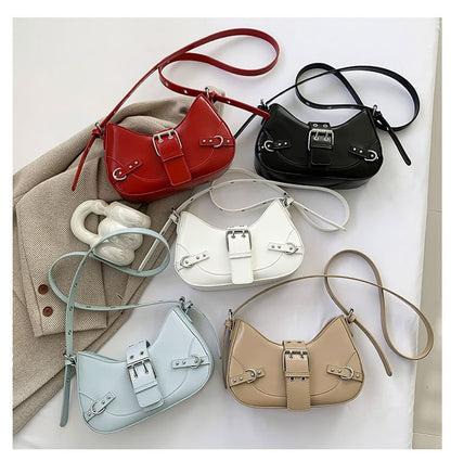 Faux Crossbody Bag Buckled Leather