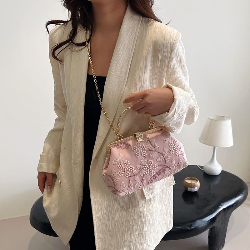 Flower Chain Embroidered Crossbody Strap Bag